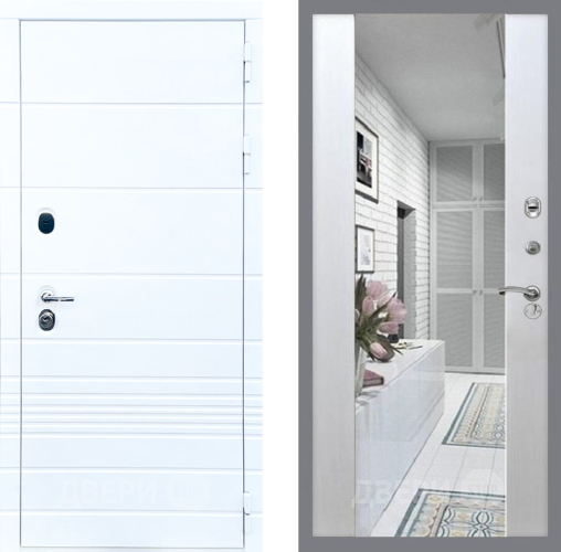 Входная металлическая Дверь Стоп ТРЕНДО Зеркало СБ-16 Лиственница беж