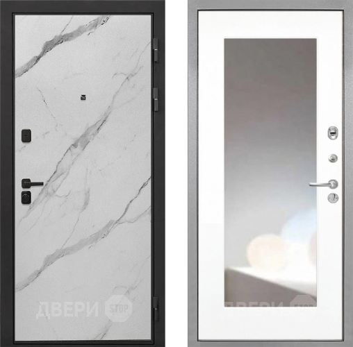Дверь Интекрон (INTECRON) Профит Black Мрамор Арктик ФЛЗ-120-М Зеркало Белый матовый