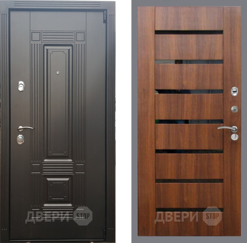 Входная металлическая Дверь Рекс (REX) 9 СБ-14 стекло черное Орех бренди