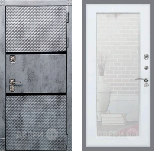 Входная металлическая Дверь Рекс (REX) 15 Бетон Темный Зеркало Пастораль Силк Сноу