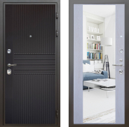 Дверь Шелтер (SHELTER) Комфорт Черная шагрень 12 с зеркалом Дуб филадельфия крем